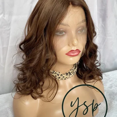 Alternative view of Real Human Hair 13*6 Lace Front Wig Medium Brown Wavy Short Wigs for Women